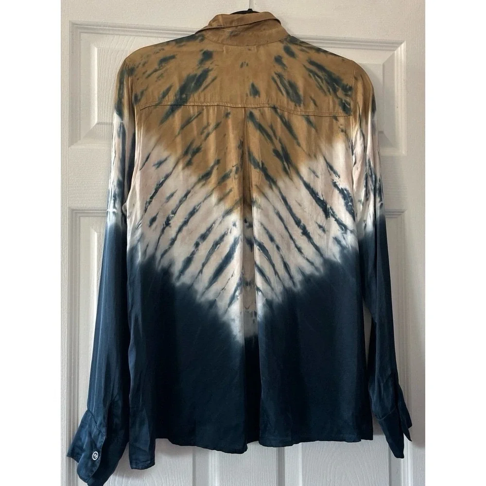 Young Fabulous and Broke Womens Susan Tie Dye Button Front Top Size‎ M Blue Tan - Picture 4 of 6